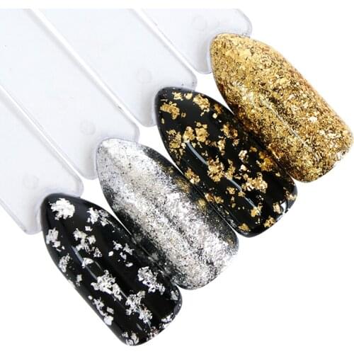 2PCS Gold Silver Flakes Nail Glitter Aluminum Irregular Sequins Mirror Powder Paillette Foils Sticker Nail Art Decorations FT315