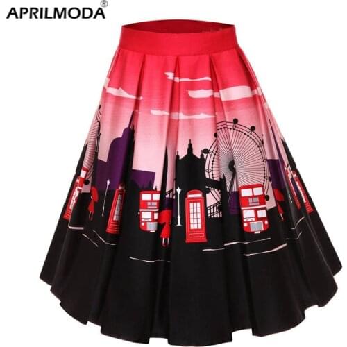 2021 Retro Floral Print Vintage Pleated Skirts Womens High Waist Plus Size Midi Cotton Summer 4XL 50s Tunic Swing Skater