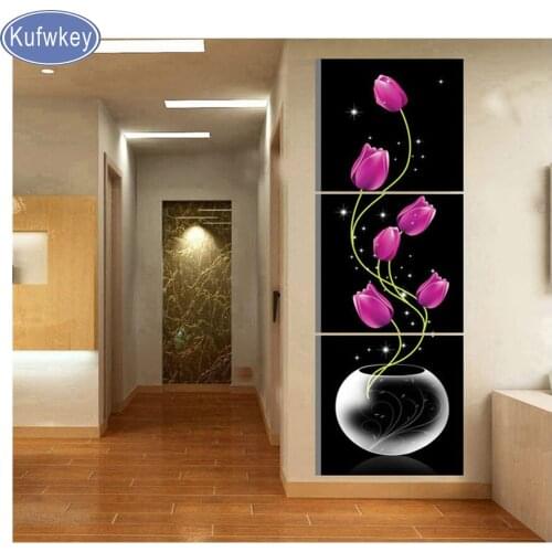 3pcs/set 5D Diamond Embroidery purple tulip Diy Diamond Painting Cross Stitch Full Square Rhinestone Mosaic painting flower art