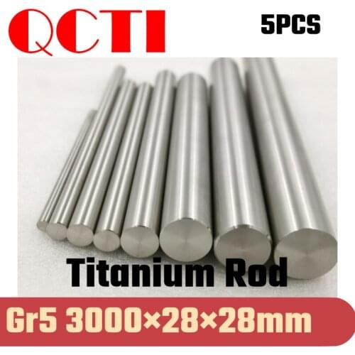 5pcs Gr5 28mm dia x 3000mm length Titanium Alloy Round Bar Rod Industry Machine Use DIY Anti-corrosion Material