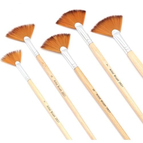 5Pcs/Set Creative Fan Shap Gouache Painting Pen High Quality Nylon Hair Wooden Paint Brush Sets Drawing Art Supplies For Student