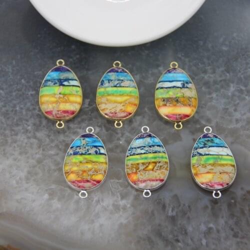 7 Chakra Natural Emperor Stone Slice Slab Oval Shape Connector ,Sea Sediment Imperial Jaspers Necklace Jewelry For Women Gift