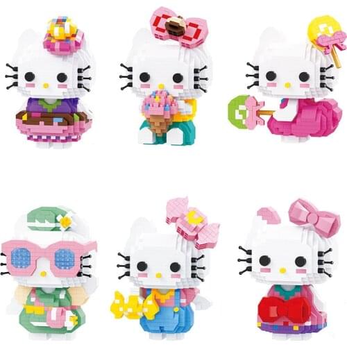 701pcs+ Kawaii Cat Micro Building Block Cartoon Summer Ice Cream Kitty Figure DIY 3D Model Mini Bricks Toys For Children Gift