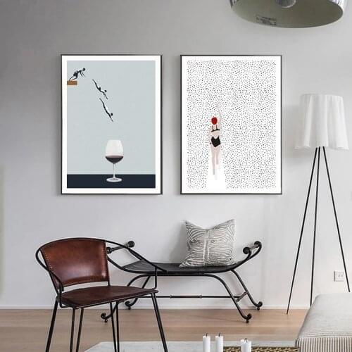 Abstract Female Swimming and Diving Canvas Painting Wall Art Nordic Posters and Prints Wall Pictures for Living Room Decoration