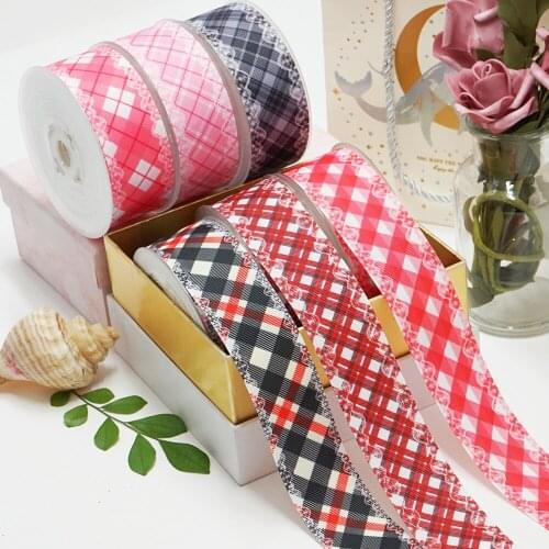 DIY Cartoon Grid Printed Grosgrain Ribbon For Craft Supplies Sewing Accessories 5 Yards. 51229