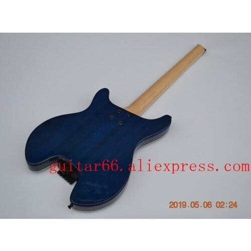 Free shipping blue maple top headless electric guitar maple figerboard mahogany body