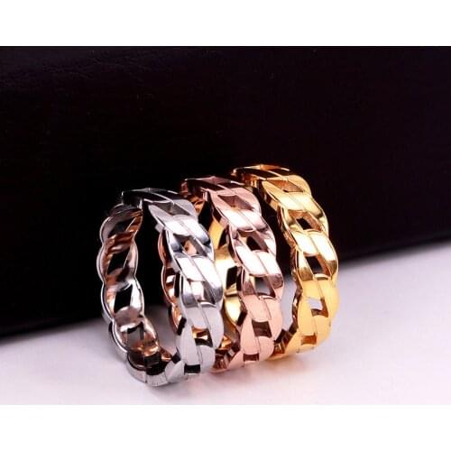 Trendy Stainless Steel Chain Rings for Women Couples Vintage Handmade Twisted Geometric Finger Jewelry Party Gifts