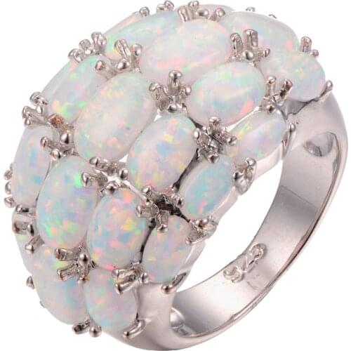 Wholesale White Fire Opal 925 sterling silver Ring Fashion Ring Size 6 7 8 9 10 11 F1265