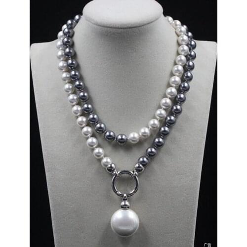 Beautiful wedding grey Black 10mm south sea AAA shell pearl necklace long 35 inch 50"