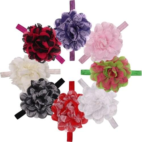 Fashion 4inch 8pcs/lot Lace Floral Hairbands For Children Girls' Chiffon Flowers Hair Bands Kids Accessories