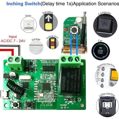 DC12V 24V 1/2CH Switch Module Receive Tuya Smart-light Garage Door Opener Google Assistant Alexa with RF 433 Zigbee Relay