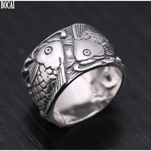 BOCAI New Real pure s925 silver ring for man Thai silver Pisces man rings Getting richer good luck endless wealth