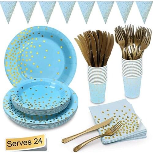 Stamping Disposable Tableware Set Plate/Napkin Adult Happy Birthday Party Decor Kids Wedding Birthday