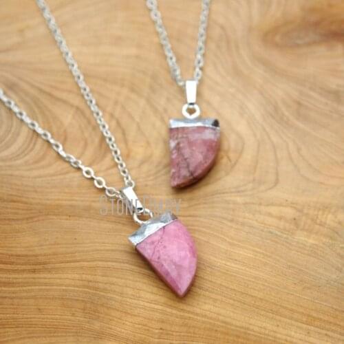 10Pcs Best Seller Sliver Plated Faceted Horn Tusk Chains Necklaces Rhodonite Chains Necklaces 16-20inch NM15629