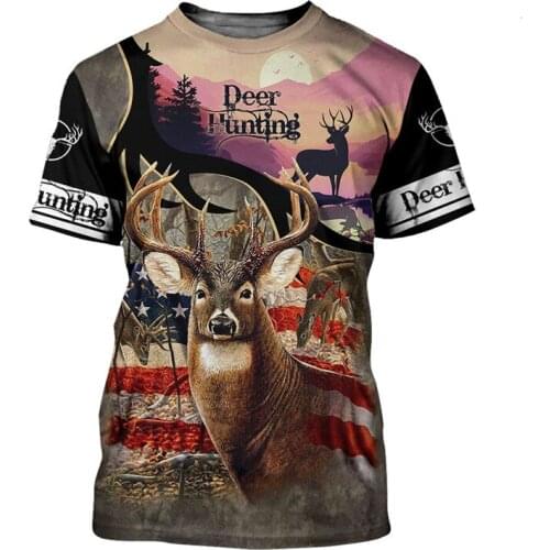 New Harajuku T-shirt Deer Hunting 3D Fully Printed Mens T-shirt Fashion Mens and Womens Street Sports Casual Tops