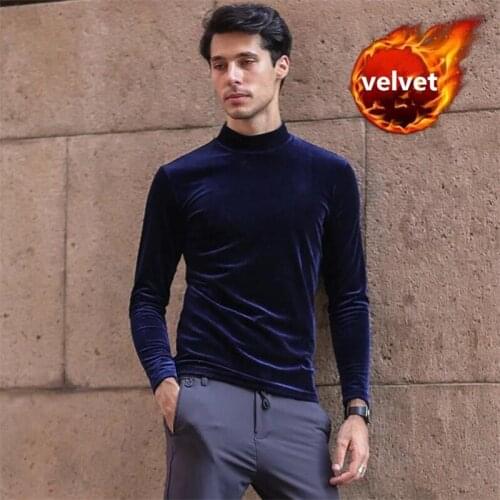Spring Autumn New T-Shirt Men Gold Velvet Long Sleeve Turtleneck T Shirts 2020 Casual Slimming Fit Tee Shirt Plus Size M-6XL 7XL