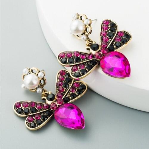 European And American Big-Name Hot-Selling Bohemian Butterfly Alloy Multi-Layer Exaggerated Earrings With Colored Rhinestones
