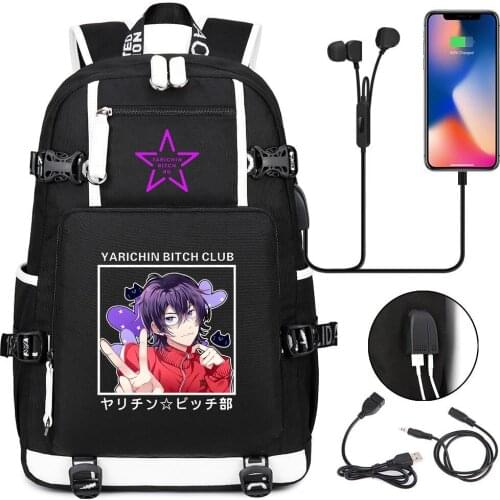 Hot Anime Yarichin B Club Backpack School Bags Bookbag Men Women USB Travel Laptop Shoulder Bags Gift