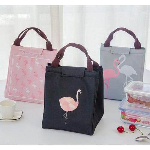 Portable Thermal Lunch Bags Oxford Storage Tote Flamingo Pattern Women Supplies Waterproof Cotton Style Large Food Picnic Bag
