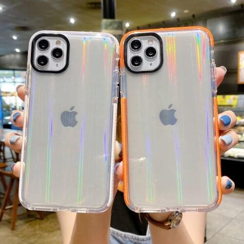 Ottwn Laser Paper Clear Shockproof Bumper Phone Case For iPhone 11 12 Pro Max Mini X XR XS Max 7 8 Plus SE 2020 Soft TPU Cover