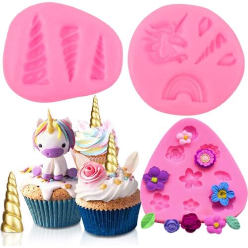Rainbow Silicone Mold Flower Cupcake Fondant Molds Unicorn Baby Birthday Cake Decorating Tools Candy Chocolate Gumpaste Moulds