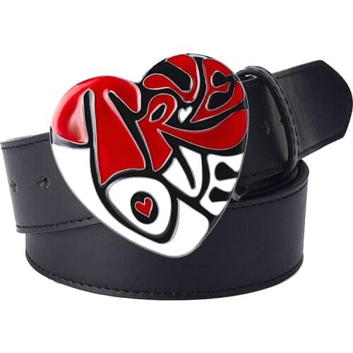 Fashion Women Belt Red Heat Buckle Love PU Leather Belts Decorative Waistband Lover Gift Female