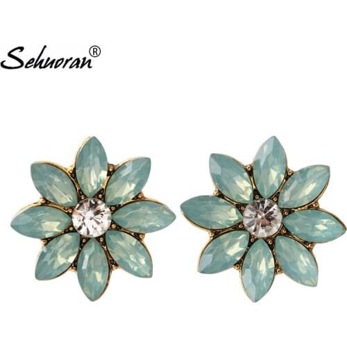 Sehuoran Luxury Stud Earrings Opal Stone Women Fashion Retro Crystal Trendy Wedding Jewelry For Women Mili-Colors 2017 New Style