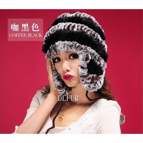 DL6039 Real Rex Rabbit Fur Hats Nature Fur Caps Knitted Fur Hats Cap Women Winter Warm Ear Hat