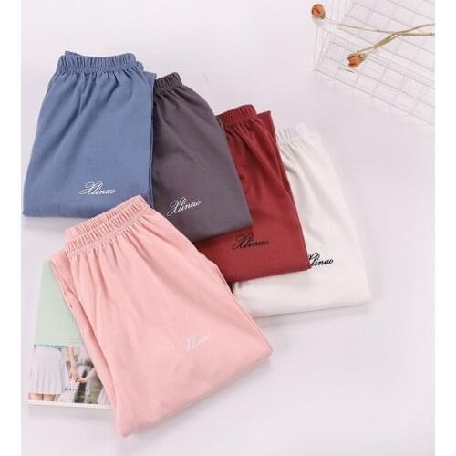 Thin Loose Plus Size Pajama Pants 100% Cotton Womens Sleep Bottoms Knitted Cotton Summer Home Pants Ladies Trousers