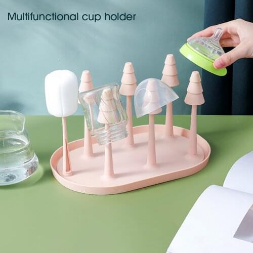 Nordic Style Baby Bottle Drying Rack with Brush Cute Tree Shape Kids Bottles Cleaning Dryer Drainer Storage Rack Cup Holder