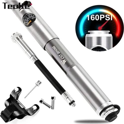 TEPLTE BIKING Bicycle Pump Hand Air Pump Hose Pressure Gauge Cycling Tire Inflator Valve Fork Portable Mini Pump Alloy 22