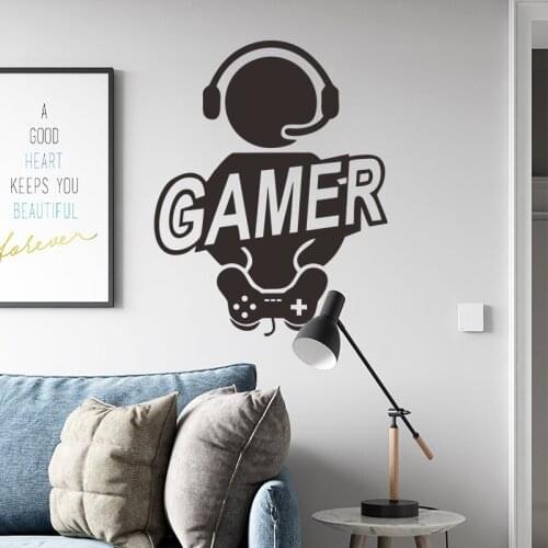 Black Color DIY Gamer Self Adhesive Vinyl Wallpaper Kids Room Nature Door Decor Pvc Children Paly Room Wall Decals Game Posters