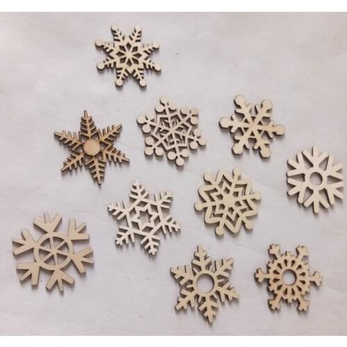 10PCS Christmas Assorted Wooden Snowflake Cutouts Craft Embellishment Gift Tags Wood Ornament for DIY Christmas Wedding Party