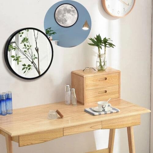 USB Rechargeable Round Mirror Wooden Frame Moon Mirrors Three-color Light Home Hallway Wall Decor for Makeup Dressing 20/25cm