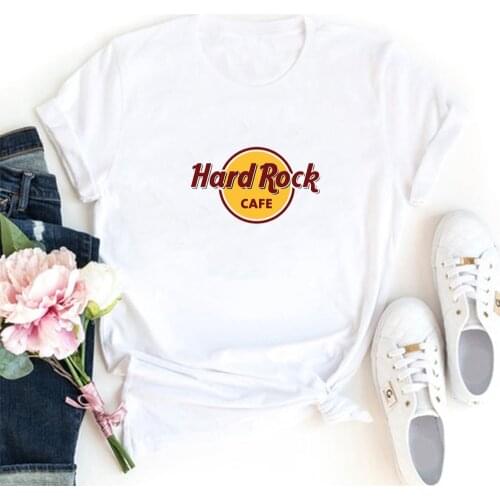 Hard Rock Cafe T-shirt Women Printing Round Neck Camiseta Mujer Fashion Tops Aesthetic Black and White Tshirt for Women