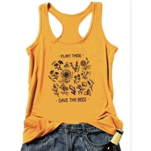 Plant These Save The Bees Print Tank Tops Women Aesthetic Sunflower Shirt Causal Summer Sleeveless Tops Racerback Dropshipping