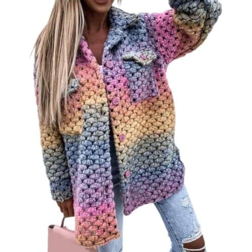 Autumn Winter Jackets Women Print Pockets Long Sleeve Lapel Single Breasted Cardigan Women Blends Check Buttons Coats Jackets