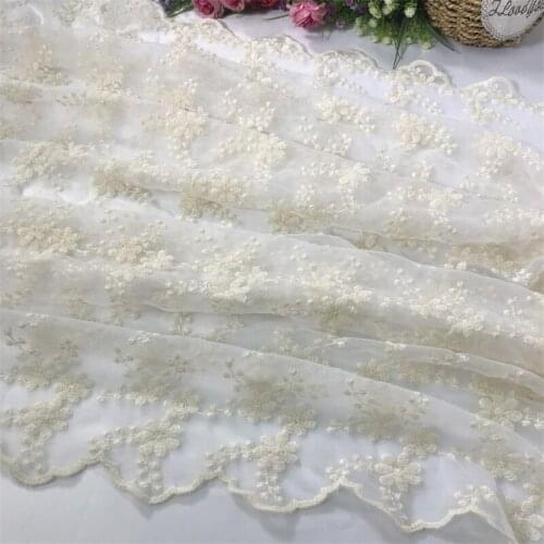 100X 130cm Beige Natural Color High-end Net Yarn Soft Embroidered Cloth Lace Dress Wedding Hand Embroidery Tablecloth Fabric