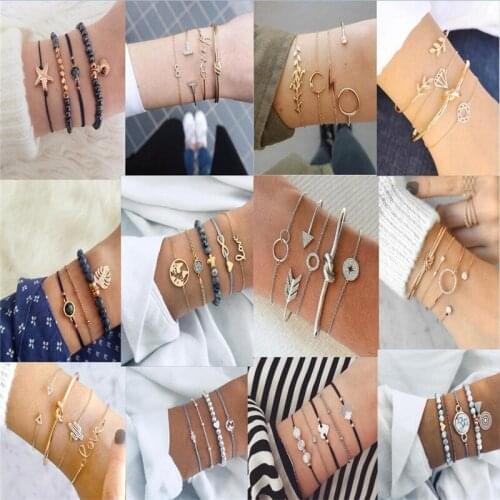 3/5pcs/set Bohemian Shell Heart Multilayer Bracelets Set Vintage Map Turtle Love Letter Pearl Beaded Chain Bracelet Jewelry