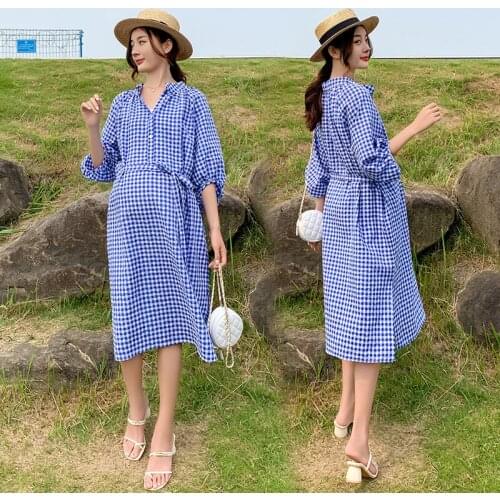 94059# Maternity Dress Spring Autumn Cotton Long Sleeves Loose Striped Dress Pregnant Women Mom Dress
