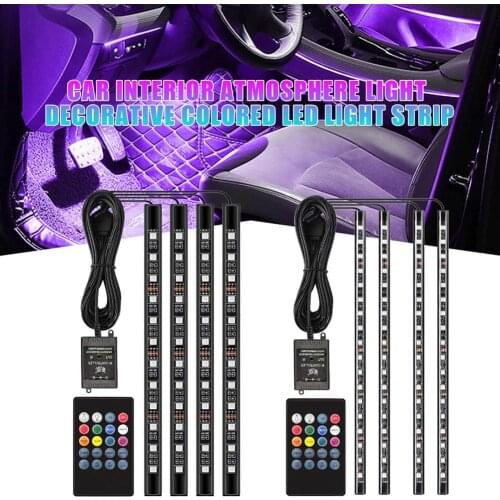 Car Decoration Floodlight Colored Auto Interior Atmosphere Light RGB LED Strip Light With USB Wireless Remote Music Control