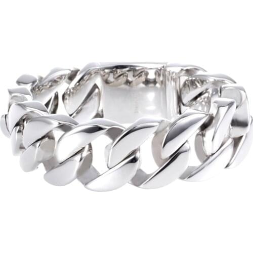 Shiny Glossy Stainless Steel Mens Bracelets Rock Punk 26MM Wide Big Chain Bracelets Bangles Jewelry Accessories Bracelet Men