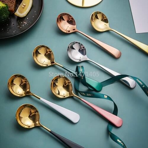 Big Spoon Coffee Spoon Set Nordic Style Spoon Long Handle 304 Stainless Steel Soup Spoon Household Eating Spoon