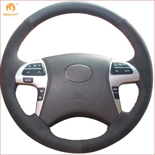 MEWANT Black Genuine Leather Black Suede Car Steering Wheel Cover for Toyota Highlander 2009-2014 Camry 2007 2008 2009 2010 2011