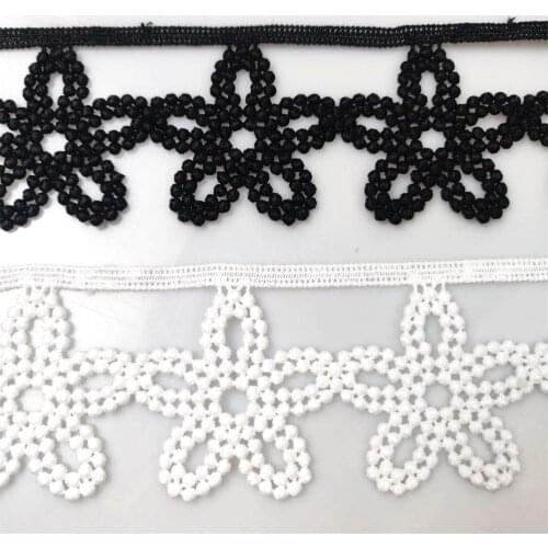 Pom-Pom Flowers Lace Ribbon Embroidered lace Fabric 6 cm width Black White Decoration Lace Trimming DIY Sewing Crafts 1 yard