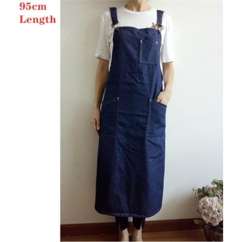 Denim Long Apron Women Ladies Adult Painting Home Garden Florist Artist Jeans Denim Aprons Blue Cotton Sleeveless Art Smock Men