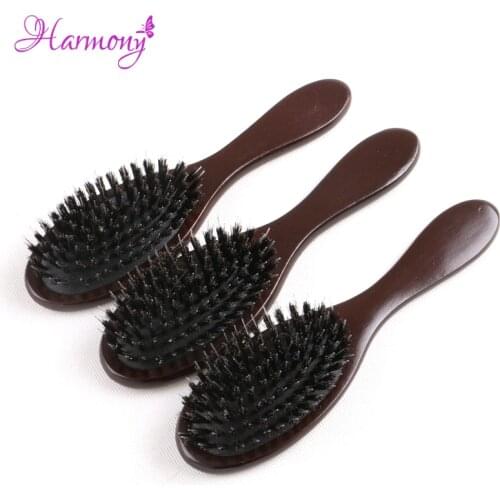 10pcs Dark Brown Color Wooden Handle Boar Bristle Hair Brush For Hair Extensions Professional Hair Tools Comb Hair Accessories