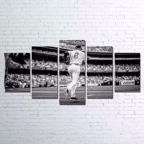 Hd Print Vintage 5 Pieces Bedroom Decoration Wall Picture Baseball Player Sports Poster Black And White Modular Canvas Painting