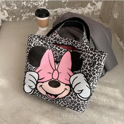 Disney Ladies Canvas Shoulder Bag Mickey Mouse Large Tote Bags Cartoon Travel Shopping Bag Women Handbags