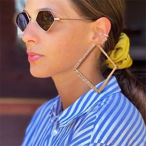 Ins Exaggerated Personality Geometric Square Rhinestone Earrings Sexy Ladies Stage Catwalk Fashion Jewelry Temperament Earrings